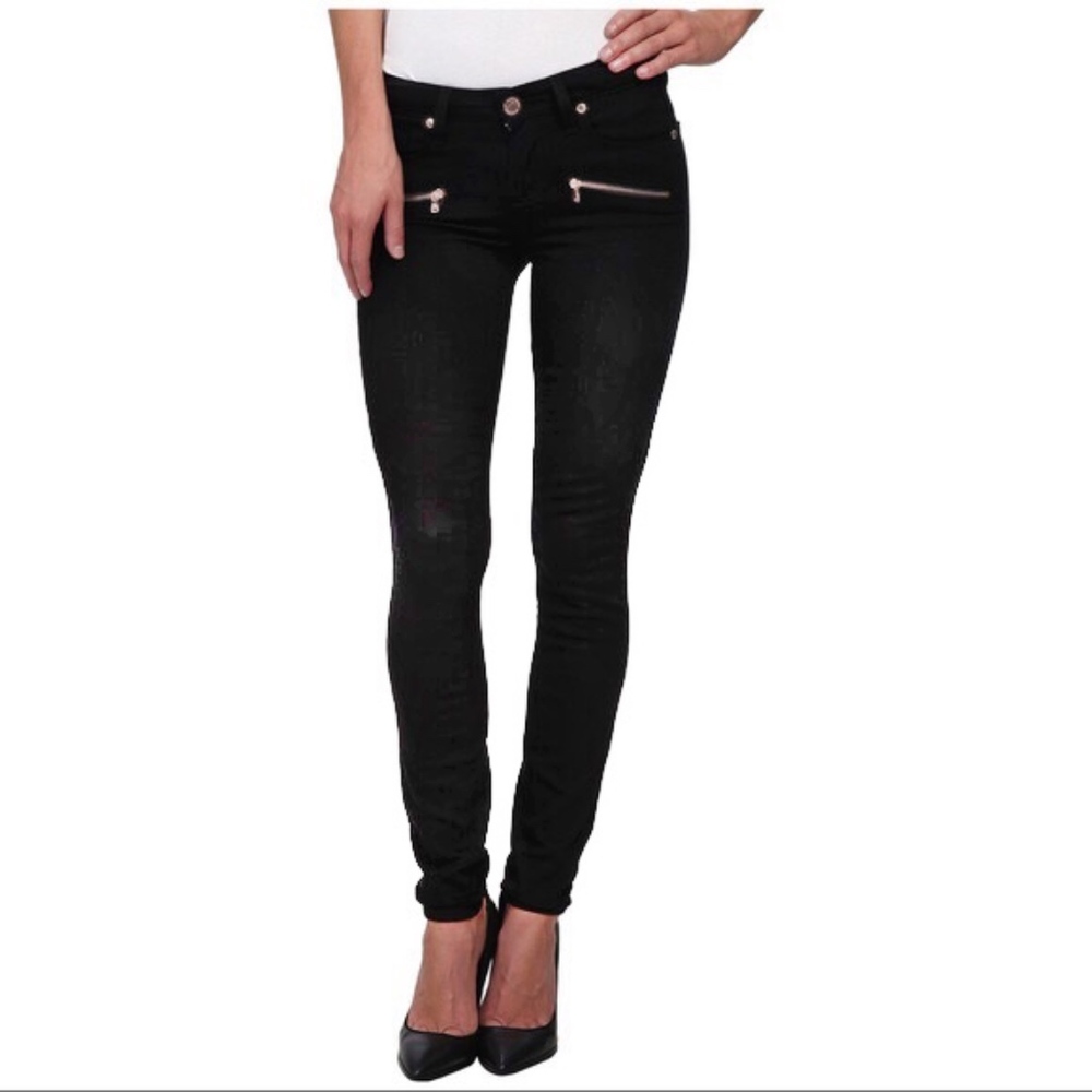 Paige Indio Zip Skinny Black Rose Gold